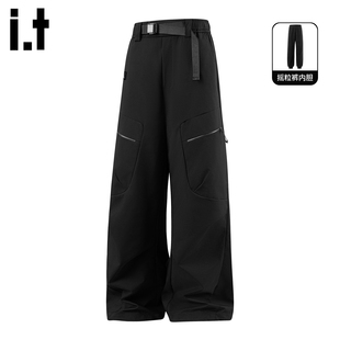 it :5cm/FIVECM黑色二合一户外运动加绒工装裤男女冬季宽松直筒裤