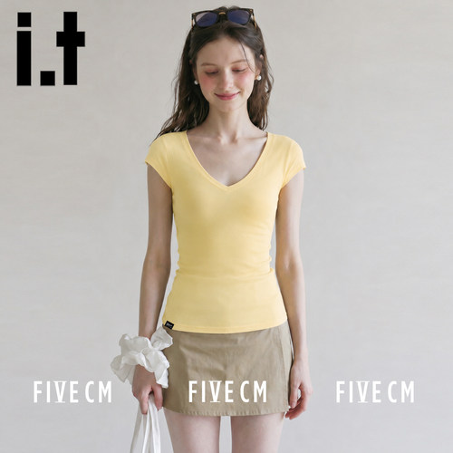 itFIVECM简约V领小飞袖上衣女