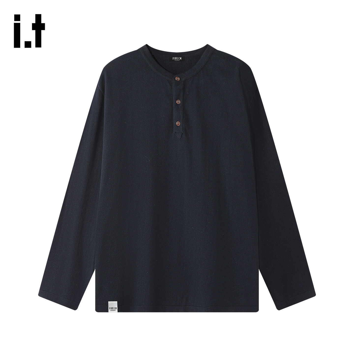 it :5cm/FIVECM黑色亨利领薄款长袖t恤男士2025新款秋季宽松上衣