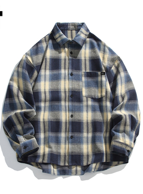 it :5cm/FIVECM帅气格子翻领长袖衬衫男士2025秋冬休闲高级感上衣