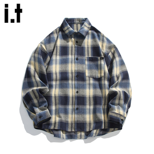 男士 衬衫 FIVECM帅气格子翻领长袖 2025秋冬休闲高级感上衣 5cm