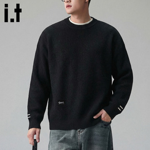 it :5cm/FIVECM春季新款针织衫男士纯色高级感圆领内搭打底衫毛衣