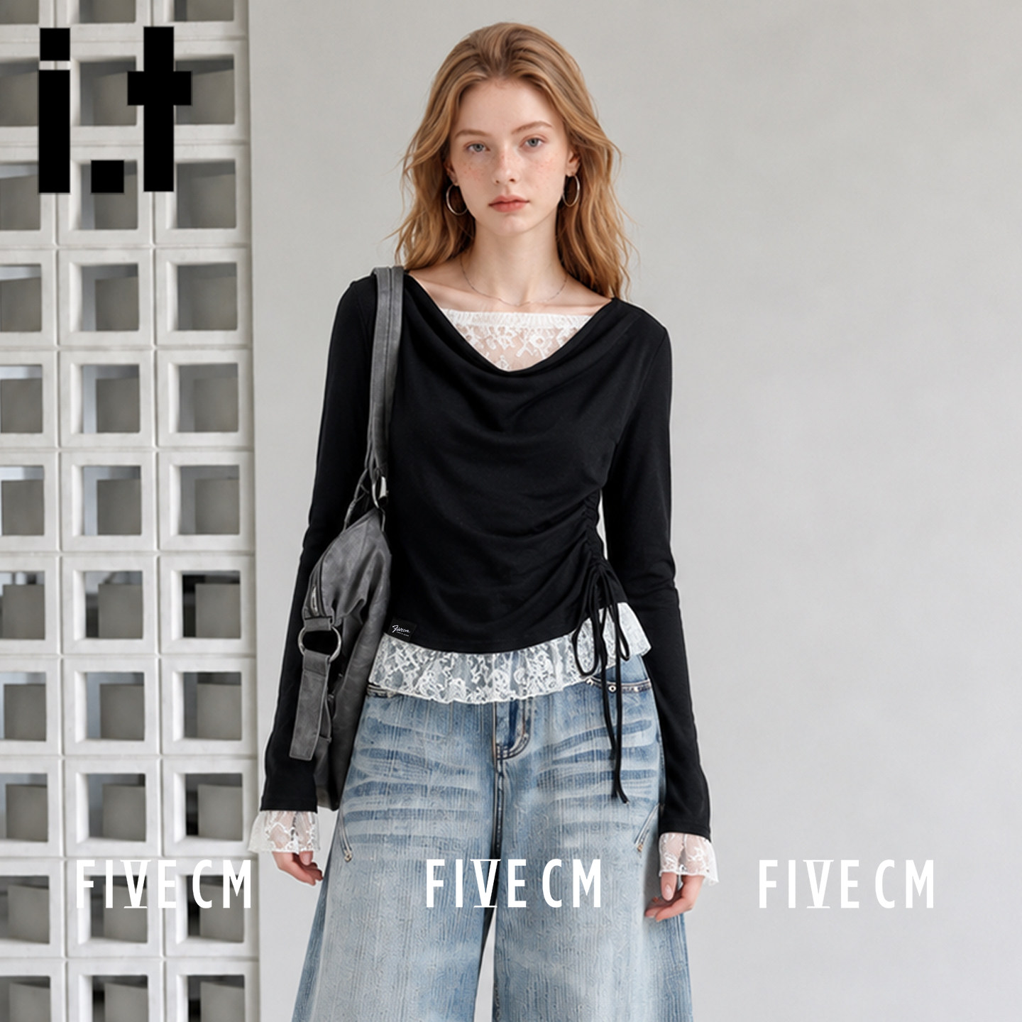 itFIVECM假两件长袖T恤女秋季