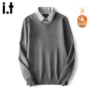 it :5cm/FIVECM官方正品秋冬男新款休闲保暖加绒假两件针织衫上衣