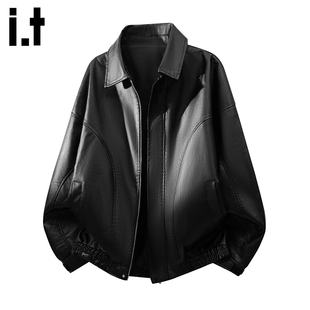 it :5cm/FIVECM黑色机车皮衣夹克男士2025秋冬季宽松休闲防风外套