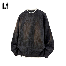 it :5cm/FIVECM黑色扎染圆领套头长袖卫衣男士2025秋冬款宽松上衣
