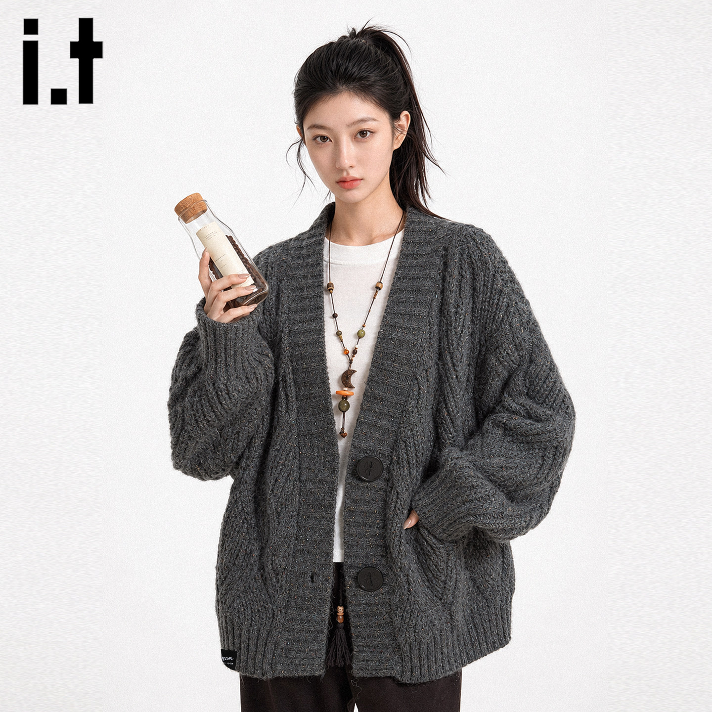it韩版长袖针织衫女秋季外套