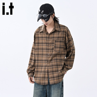 it :5cm/FIVECM咖色薄款格子长袖衬衫男款2025新款秋季翻领上衣潮