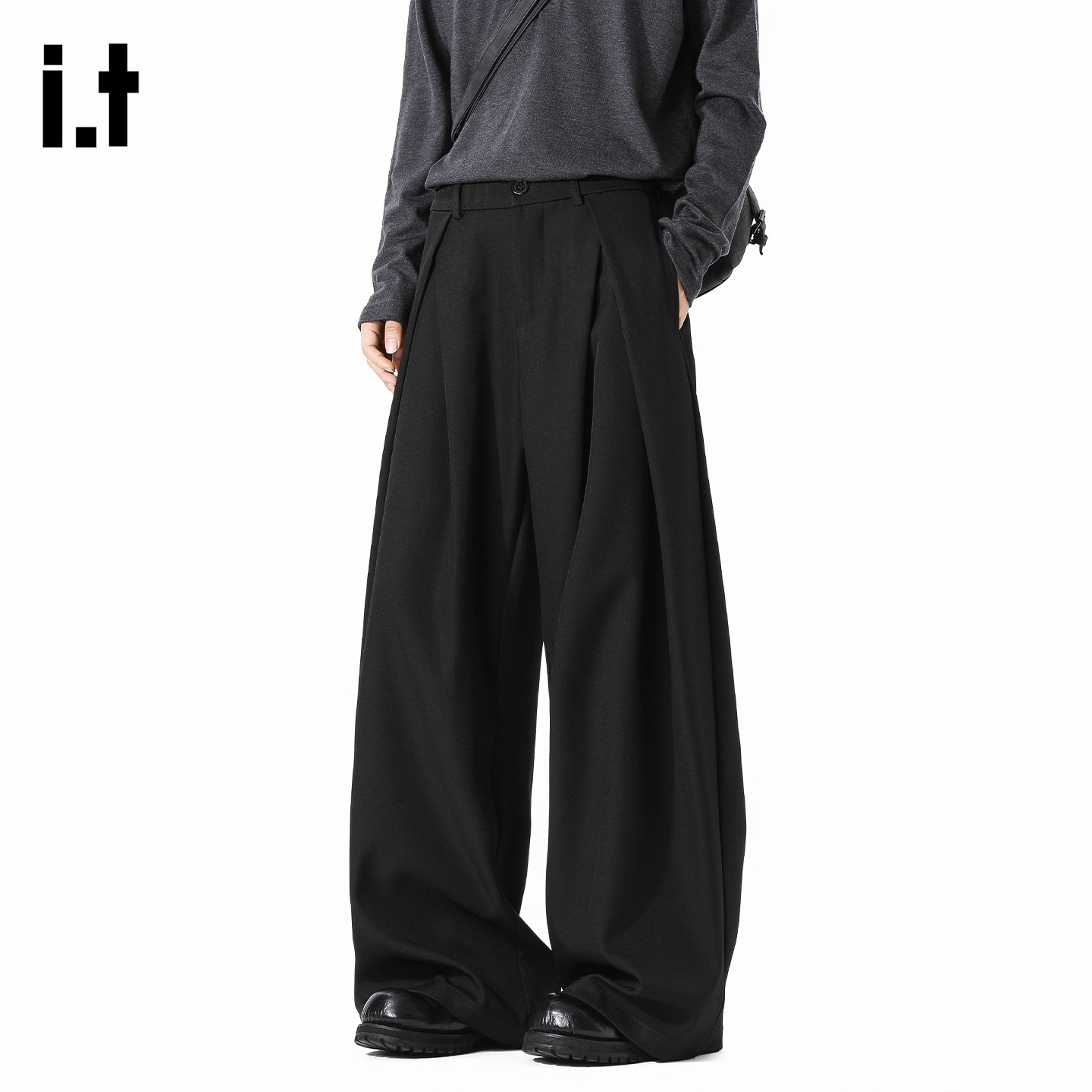 it :5cm/FIVECM老钱风松弛感西裤男垂感打褶弯刀裤子直筒阔腿长裤