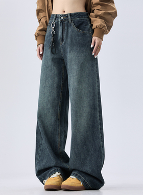 it :5cm/FIVECM美式蓝色阔腿牛仔裤男女2025春秋季高级感宽松长裤