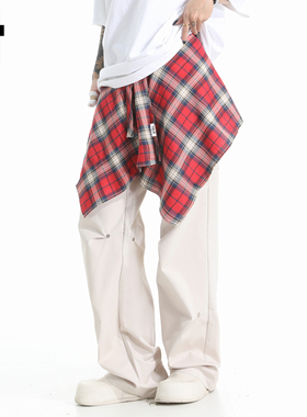 it :5cm/FIVECM美式格子衬衫拼接阔腿裤男女款2025夏季休闲裤长裤