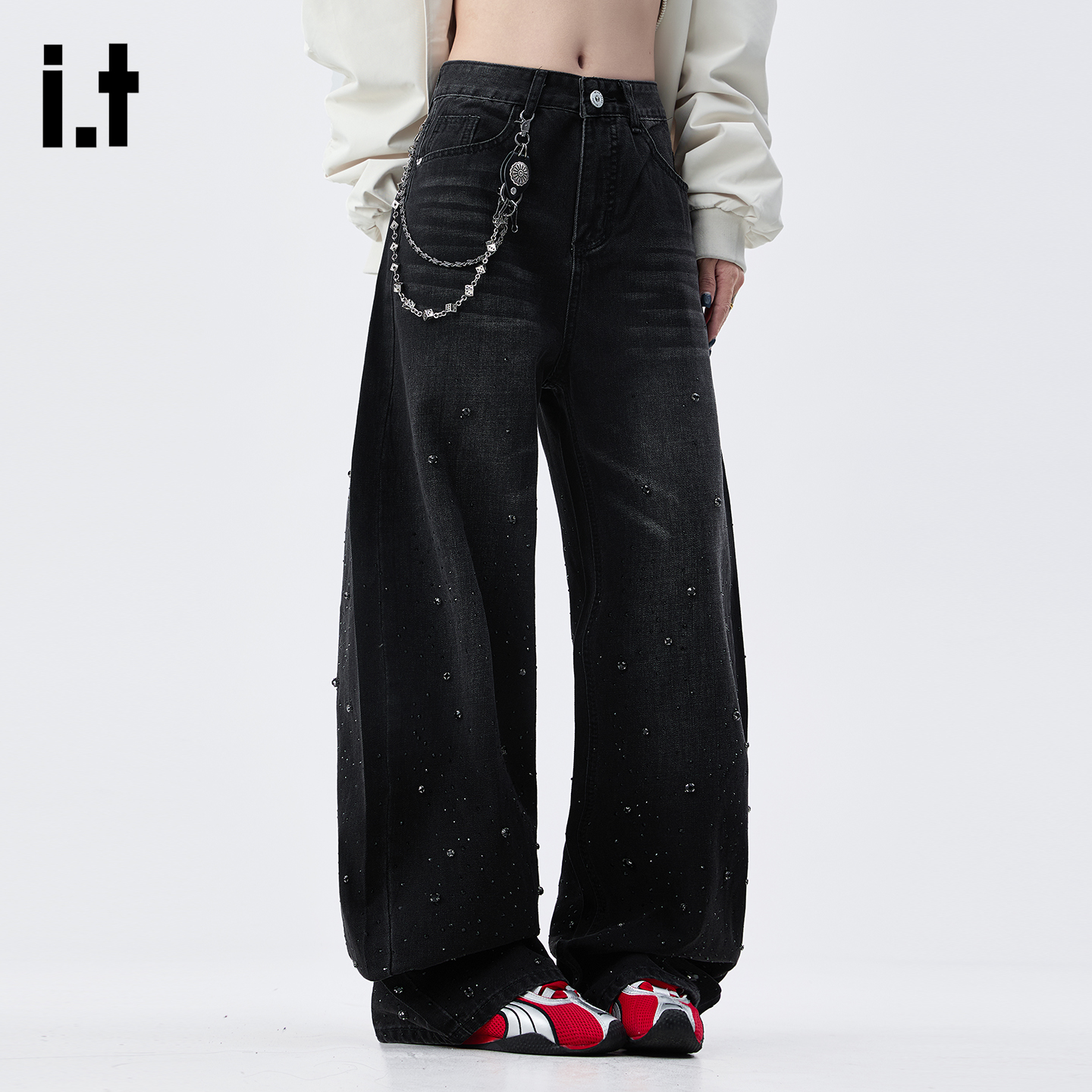 it :5cm/FIVECM泼墨工艺牛仔裤男女款春秋冬新款直筒休闲阔腿长裤