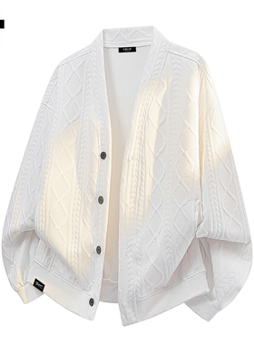 it :5cm/FIVECM白色针织开衫外套休闲毛衣男款2025秋冬季宽松上衣