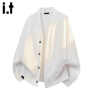 it :5cm/FIVECM白色针织开衫外套休闲毛衣男款2026秋冬季宽松上衣