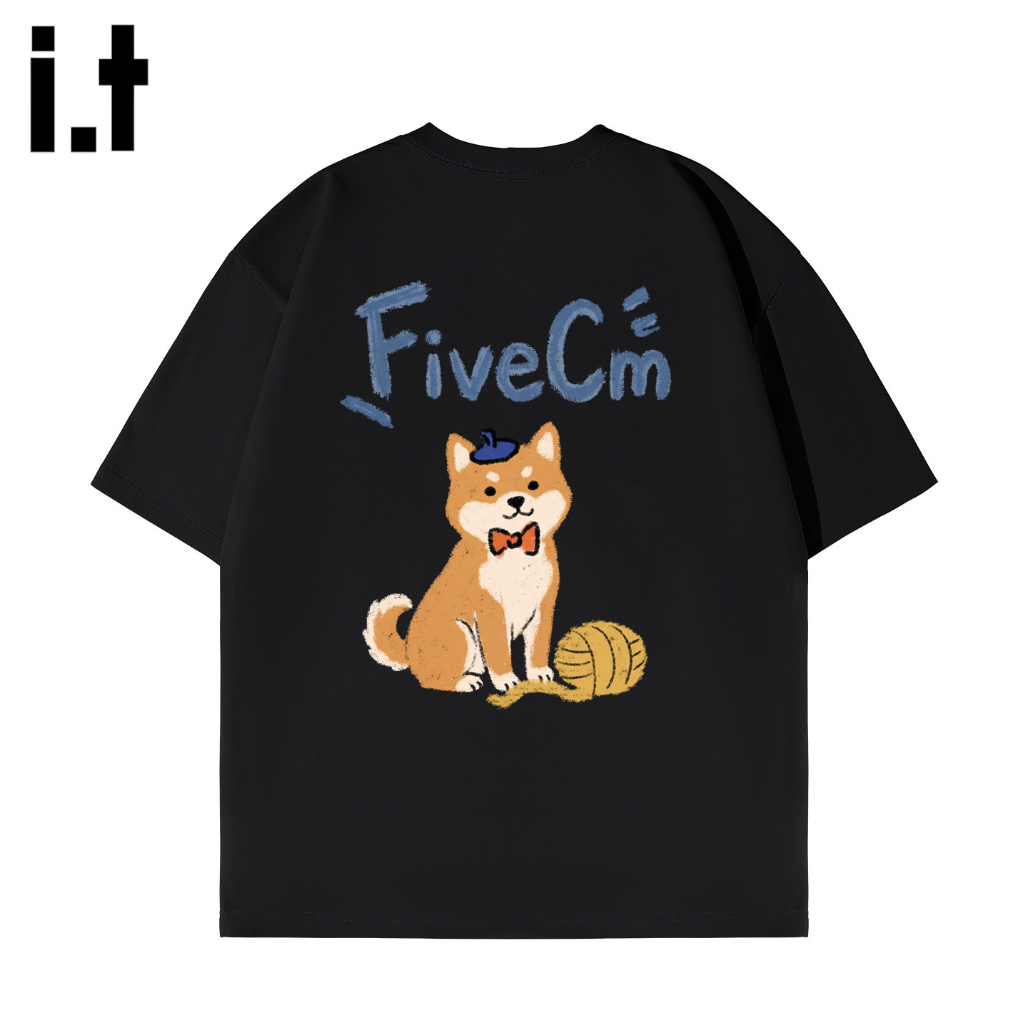 it FIVECM卡通印花纯棉短袖T恤男柴犬图案宽松减龄休闲百搭上衣H
