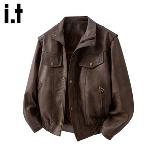 it :5cm/FIVECM美拉德复古皮衣外套男2025秋冬百搭宽松设计感夹克
