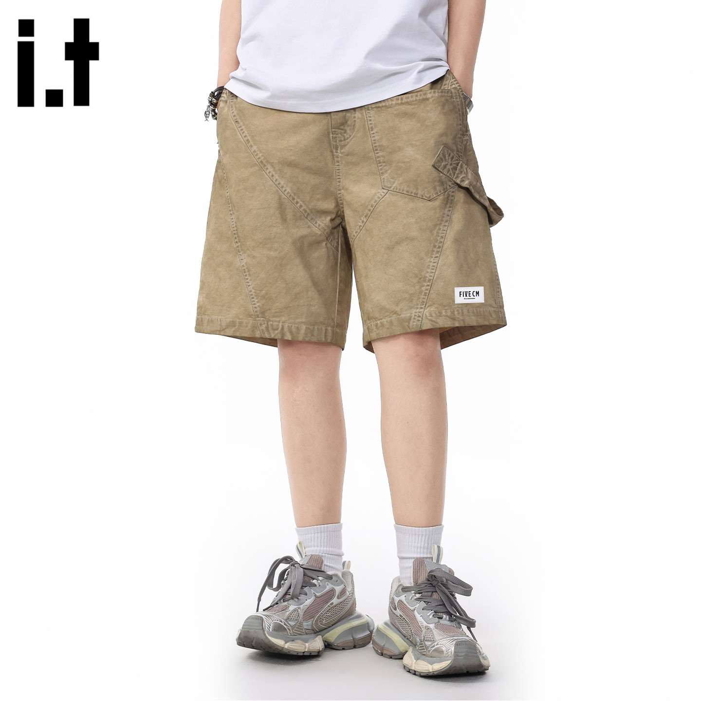 it :5cm/FIVECM废土风中裤工装短裤男夏季休闲痞帅脏染做旧五分裤