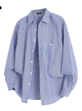 it :5cm/FIVECM蓝色单排扣翻领长袖衬衫男士2025春秋宽松衬衣上衣