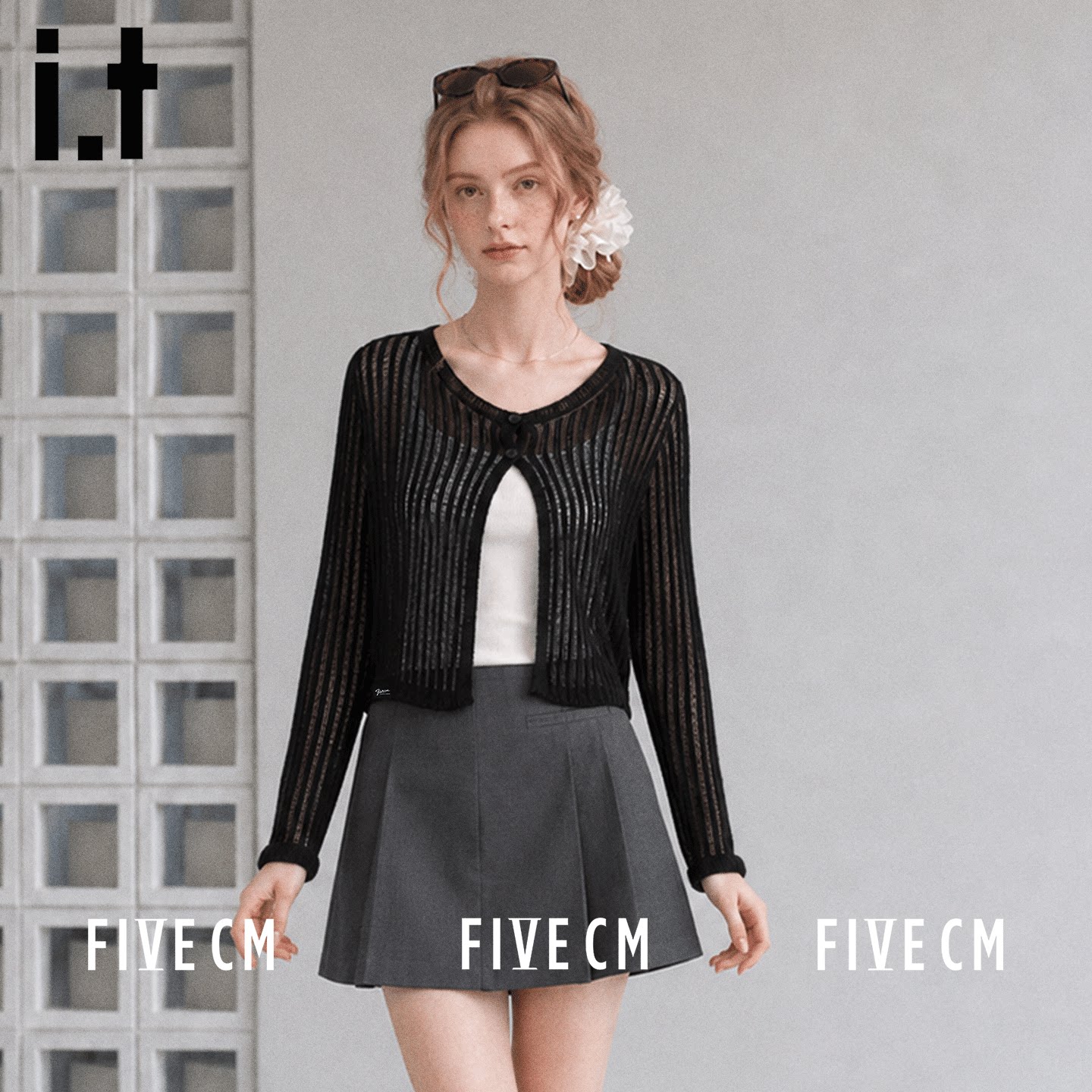 itFIVECM秋季女镂空针织开衫
