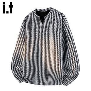 it :5cm/FIVECM千鸟格长袖内搭卫衣男士2025秋冬季宽松打底衫上衣