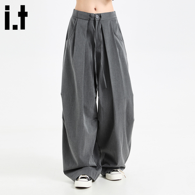 秋季高级感5cm阔腿西装长裤女