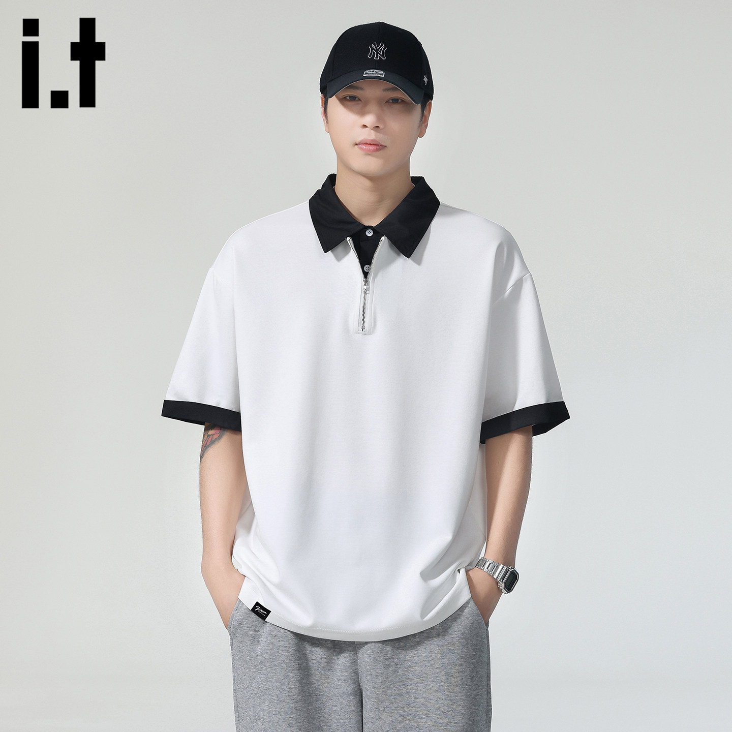 it :5cm/FIVECM美式2026夏季宽松翻领半袖t恤复古POLO衫男士短袖