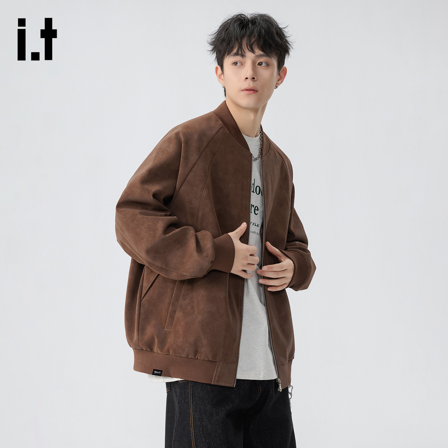 it :5cm/FIVECM春季美式cleanfit外套男棒球服飞行员复古皮衣夹克