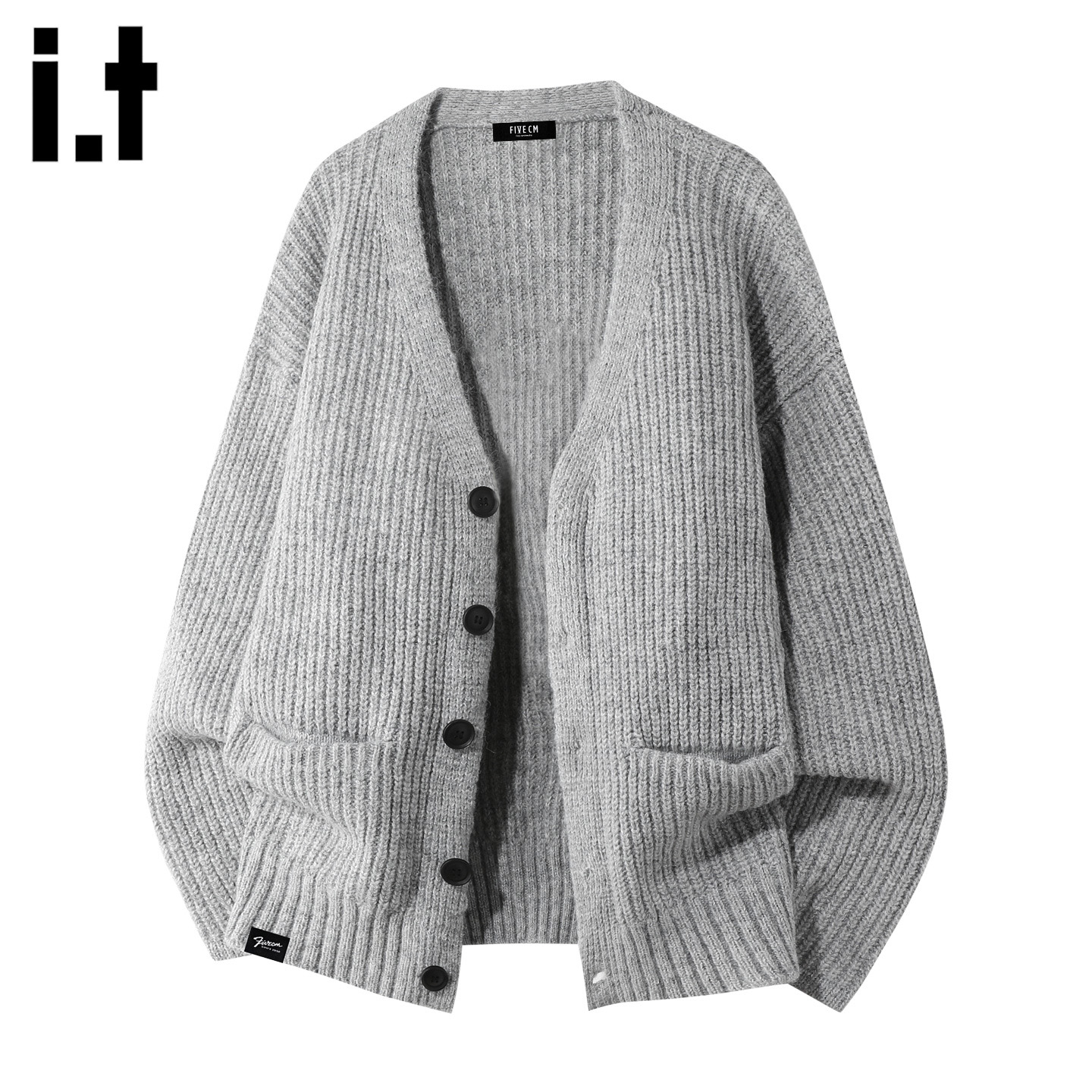 春秋新款灰色休闲开衫毛衣男款