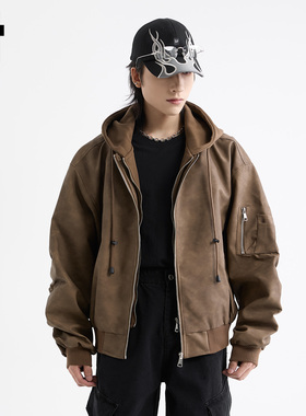 it :5cm/FIVECM拼接假两件连帽棒球服夹克外套男士2025秋季飞行服