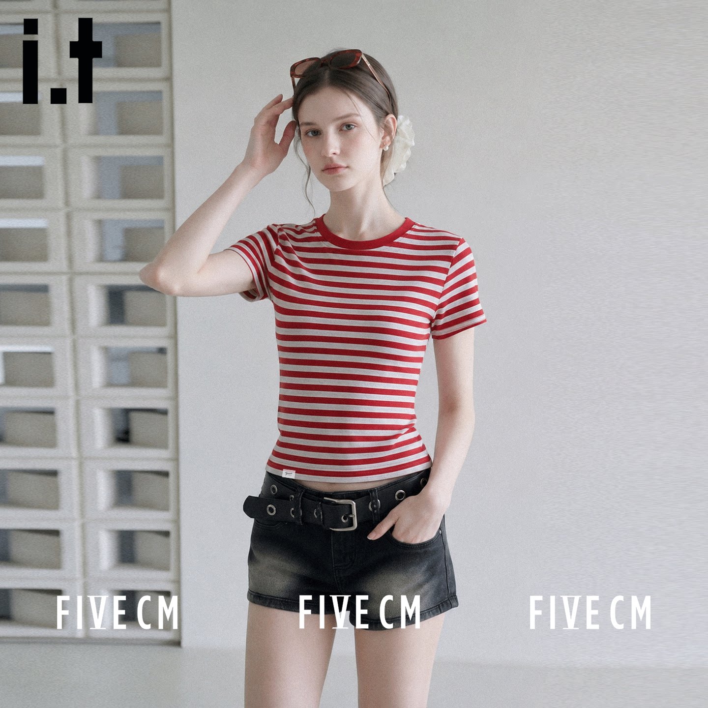 itFIVECM夏季拼色修身短袖T恤女
