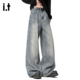 复古做旧牛仔裤 痞帅阔腿裤 美式 5cm FIVECM男女水洗保暖休闲裤