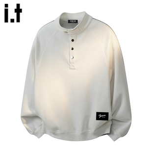it :5cm/FIVECM三粒扣立领撞色长袖卫衣男士2025秋冬宽松百搭上衣