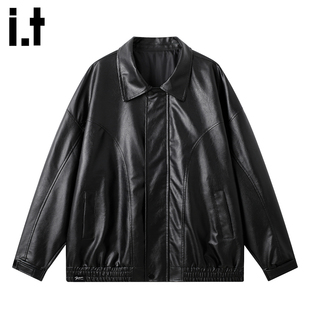 it :5cm/FIVECM黑色pu皮皮衣夹克男款2025新款秋冬防风机车服外套