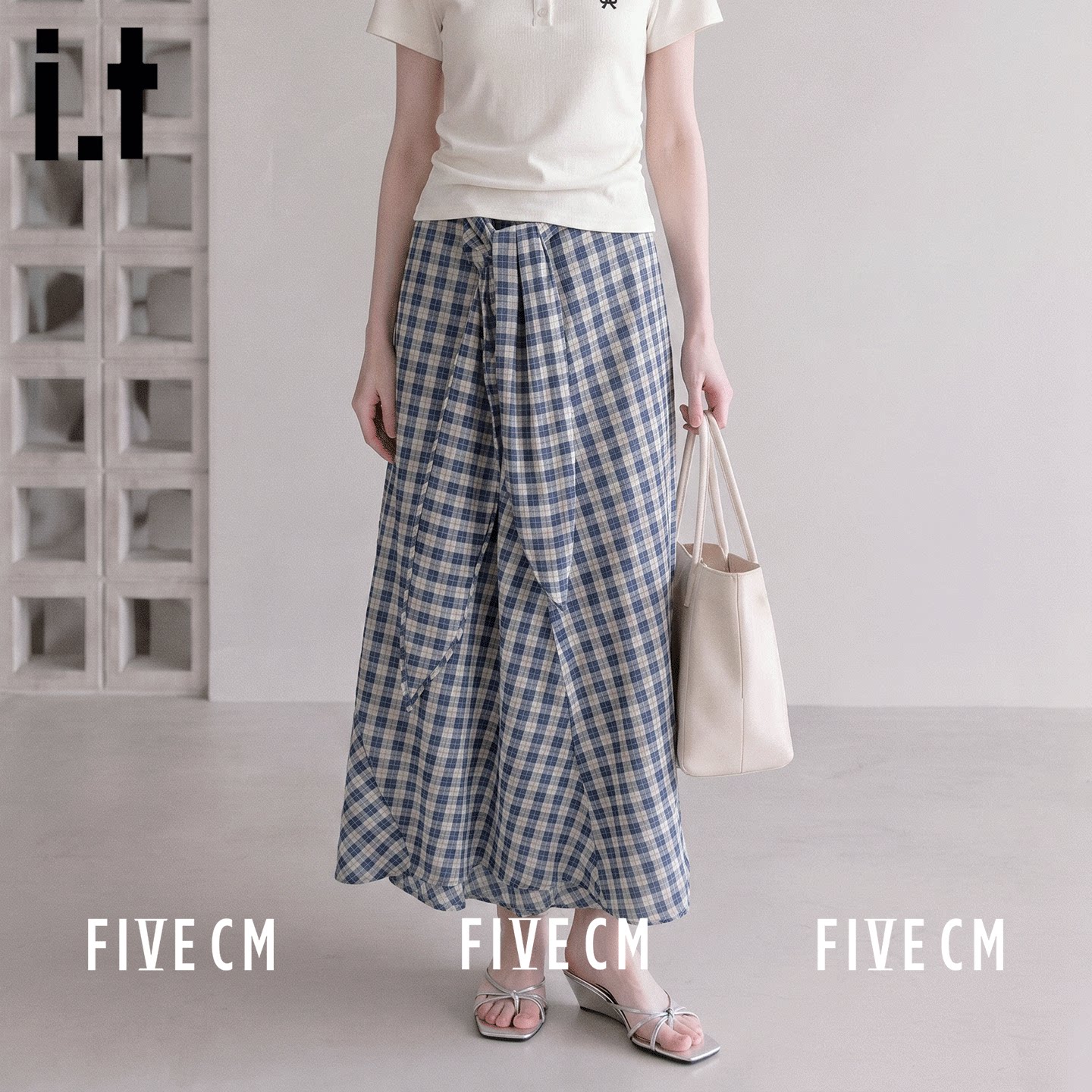 itFIVECM格纹绑带半身长裙