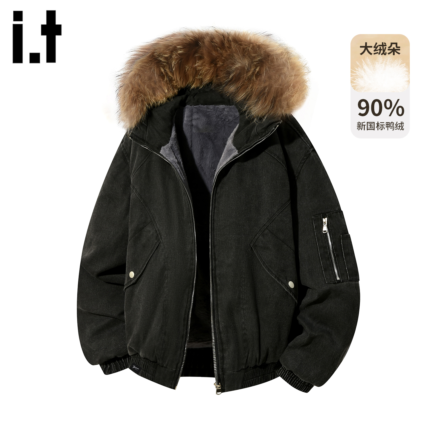 it毛毛领连帽羽绒服男女
