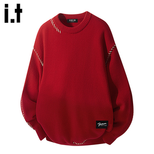 2025秋冬款 撞色明线圆领套头毛衣男士 FIVECM时尚 内搭上衣 5cm