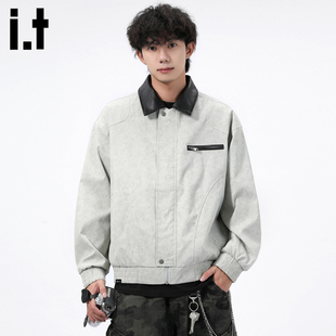 it :5cm/FIVECM2026新款春季美式高街纯色痞帅皮衣外套男款皮夹克