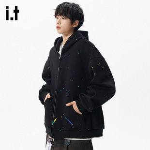 it :5cm/FIVECM美式涂鸦带帽拉链卫衣男2026潮牌新款痞帅百搭外套