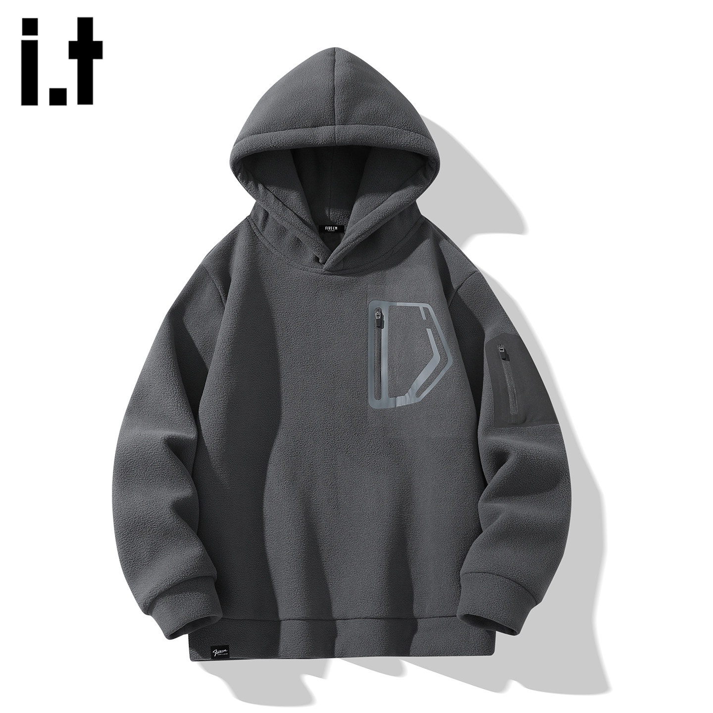 it :5cm/FIVECM灰色摇粒绒连帽宽松卫衣男款秋冬休闲宽松厚款上衣