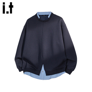 it :5cm/FIVECM拼接设计感套头卫衣男士2025秋冬季复古假两件上衣