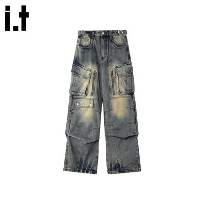 it :5cm/FIVECM美式做旧工装牛仔裤男士2025秋宽松阔腿裤长裤潮