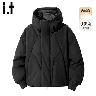 it :5cm/FIVECM黑色连帽羽绒服男士2025冬季90白鸭绒宽松保暖外套