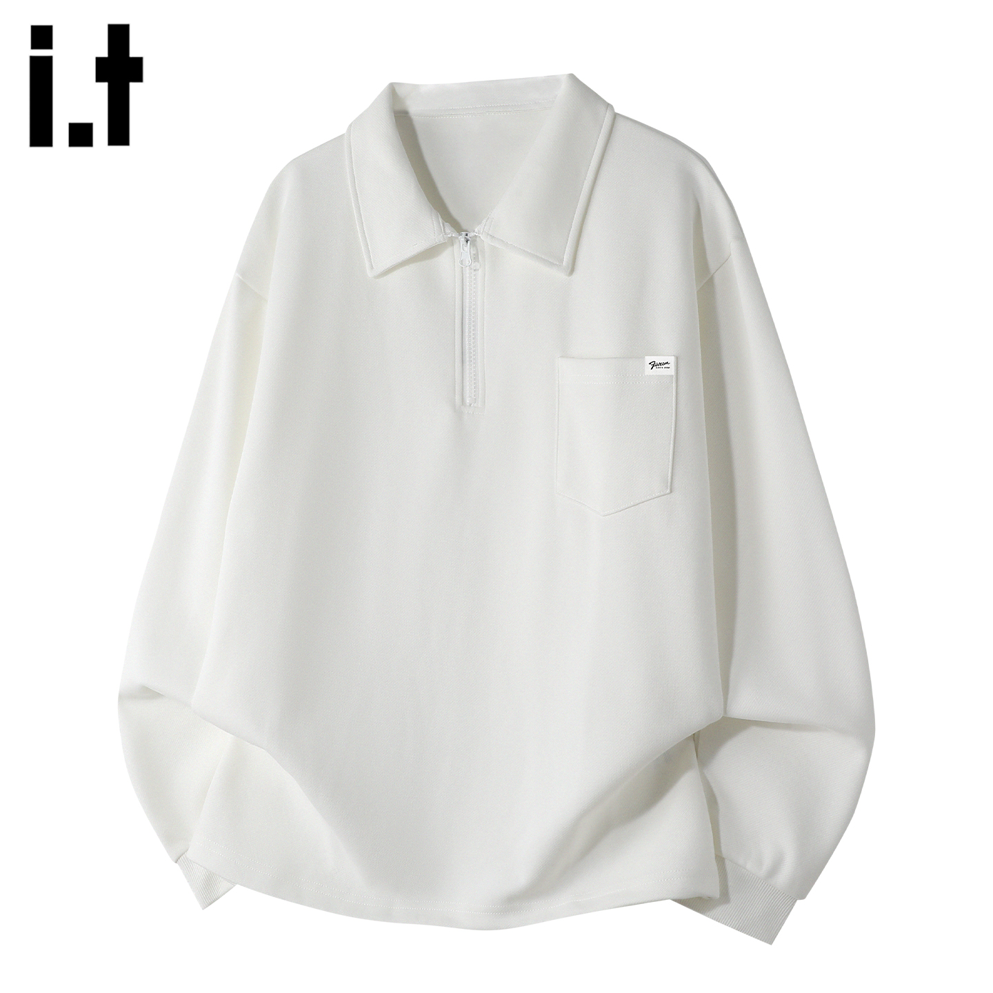 IT'S5cm白色拉链半开领卫衣