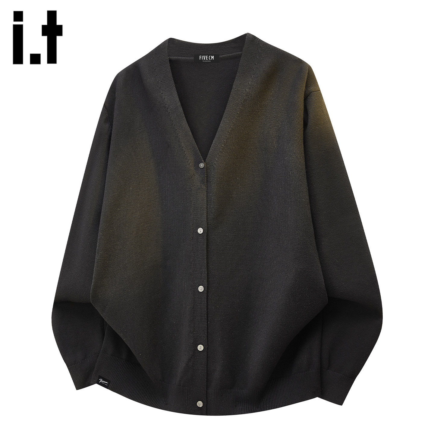 it :5cm/FIVECM黑色v领毛衣外套男款秋冬季慵懒休闲针织开衫上衣
