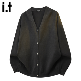 it :5cm/FIVECM黑色v领毛衣外套男款秋冬季慵懒休闲针织开衫上衣