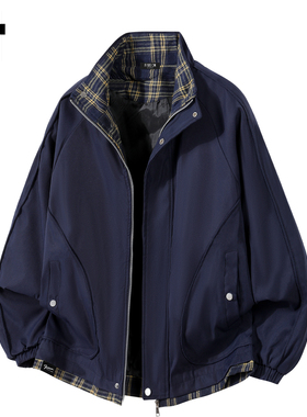 it :5cm/FIVECM潮牌格子拼接立领外套男时尚高级感假两件工装夹克