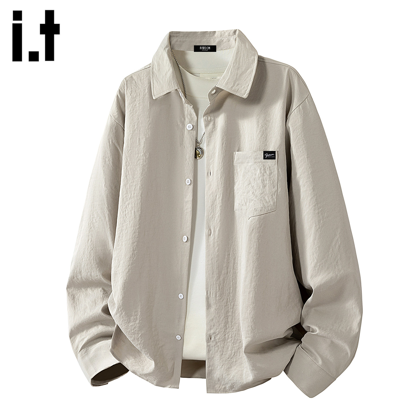 it :5cm/FIVECM春季慵懒风长袖衬衫男士宽松休闲衬衣外套情侣上衣