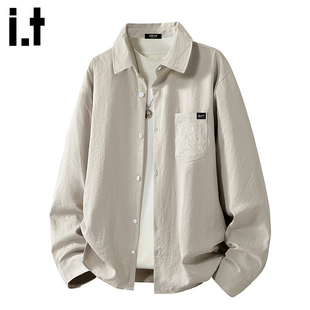 it :5cm/FIVECM春季慵懒风长袖衬衫男士宽松休闲衬衣外套情侣上衣