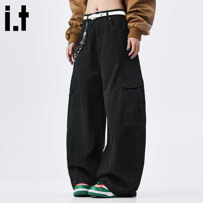 it官方正品黑色弯刀工装裤