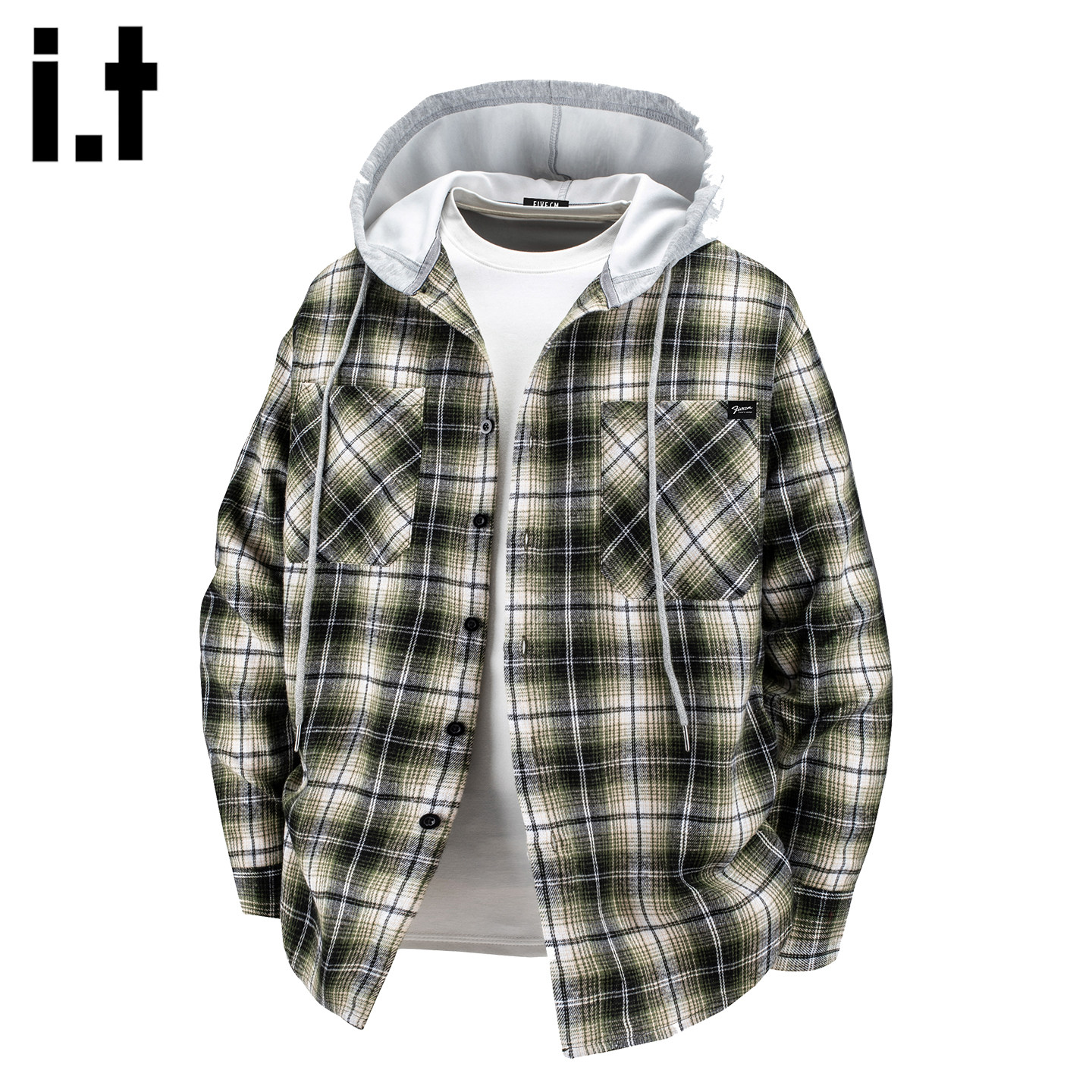 it :5cm/FIVECM青少年格子连帽衬衫男港风潮牌长袖衬衣春秋款外套,男装,衬衫,淘宝优惠券,粉丝福利购,淘宝优惠卷